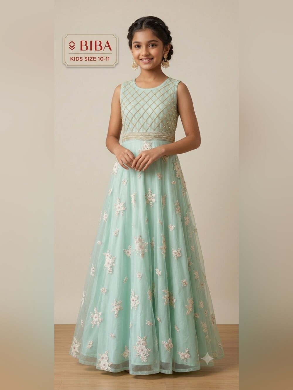 BIBA Elegant Mint Green Kids Dress SIZE 10